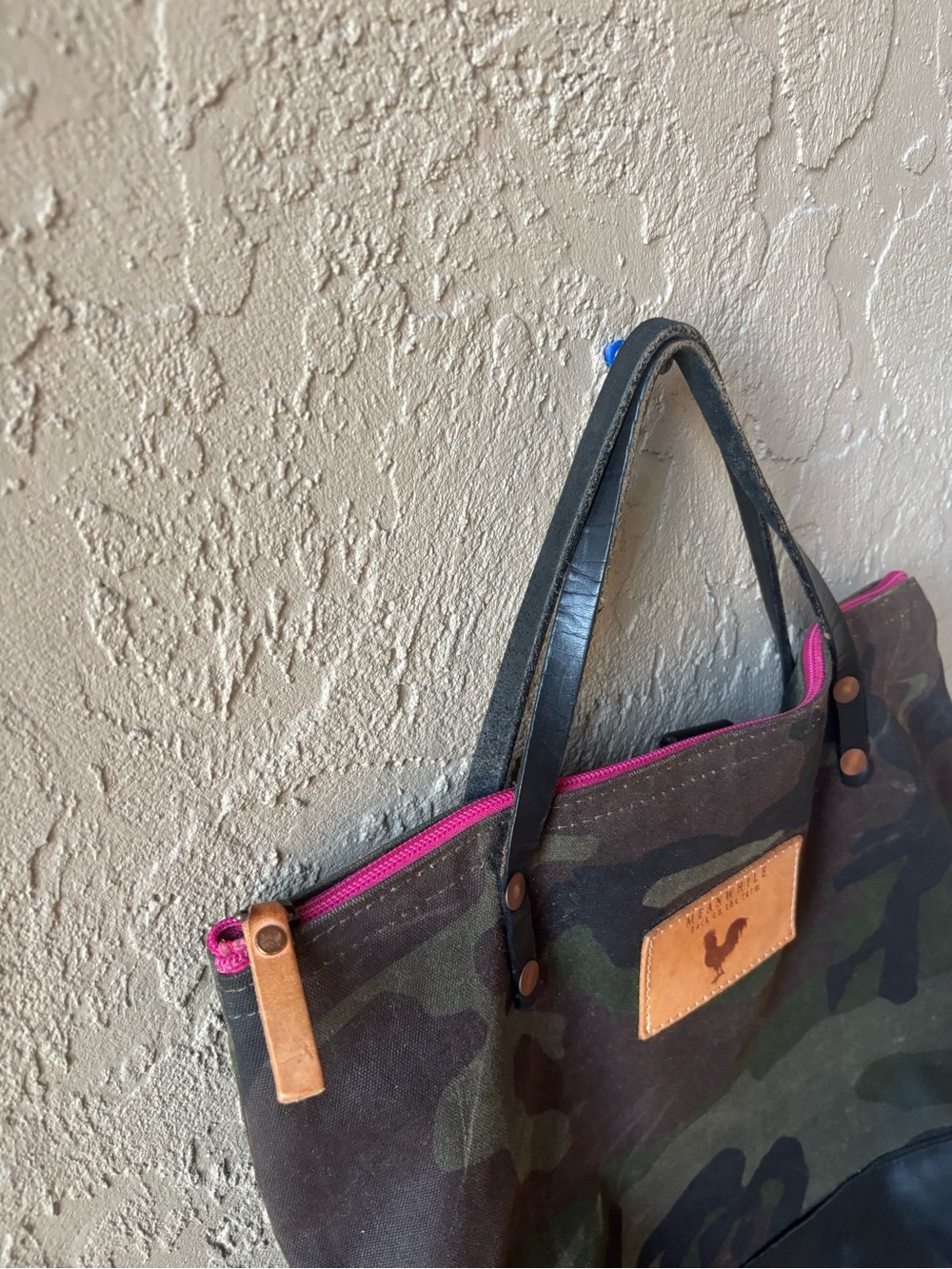Camo Canvas Travel Tote with Black Leather Trim - Picture 4 of 12